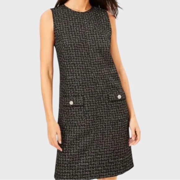 Elie Tahari Black Gold Metallic Accent Tweed Shift Dress NWT $118 MSRP - Picture 1 of 10